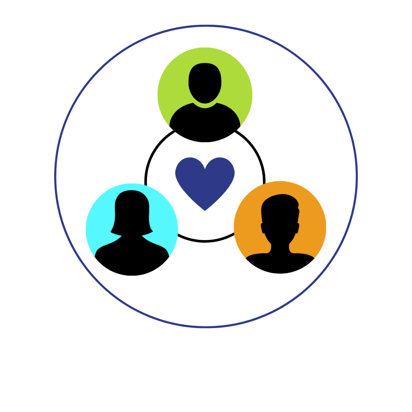 Icônes représentant des personnes reliées par un cœur, symbolisant la connexion et l'amour.